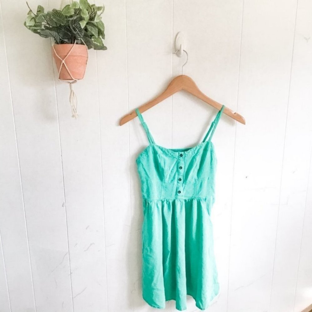 Express Green Mint  Button Spaghetti Strap Mini Dress